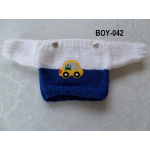 Trui wit/ blauw met gele auto